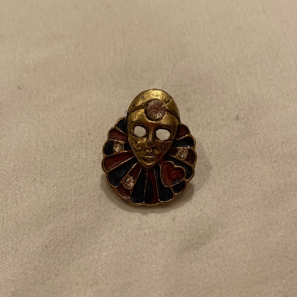 Vintage Goldtone and Multicolor Enamel  Harlequin Brooch